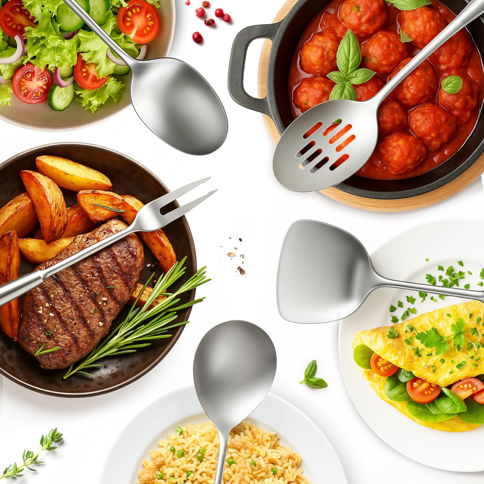 Newness spaghetti server in stainless steel helps swirl and serve pasta