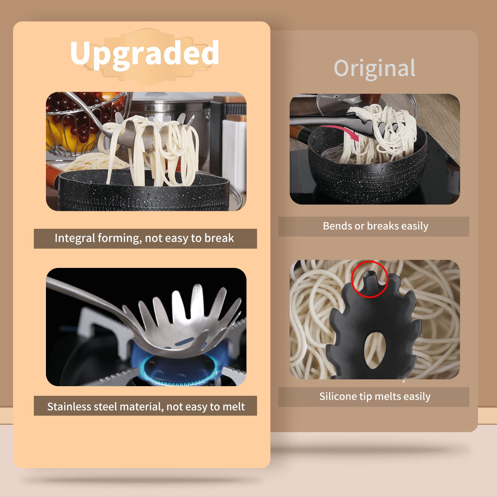 Newness Spaghetti Server features vacuum ergonomic handle for comfortable, heat-resistant grip.