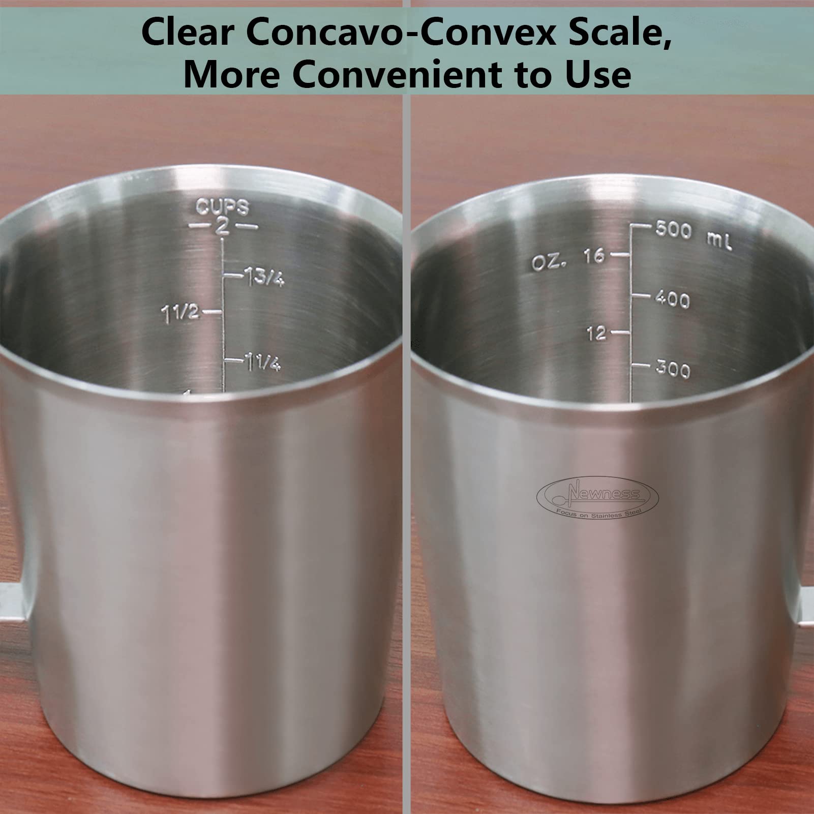 Newness measuring cup with OZ, ML, and Cup scales for accurate kitchen measurements.