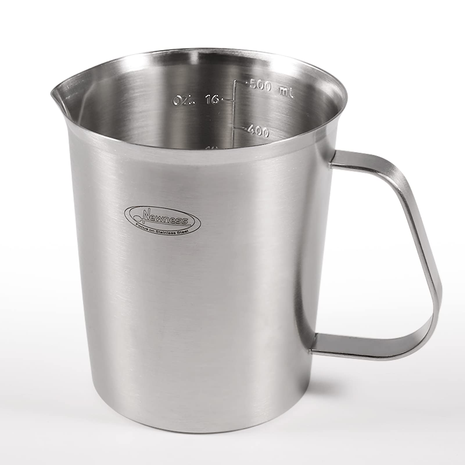 Newness stainless steel measuring cup with handle for easy pouring and precise readings.