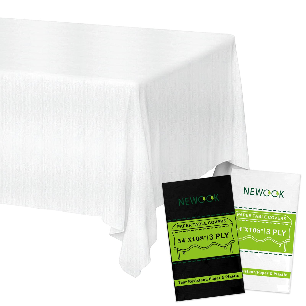 NEWOOK white rectangle disposable tablecloth, 54 x 108 inches, ideal for events