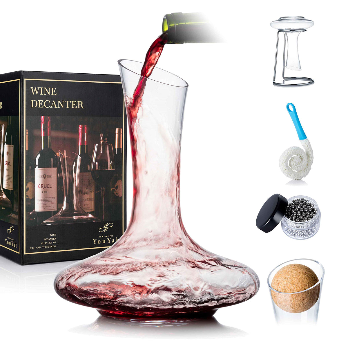 NEW PACIFIC YOUYAH decanter stand showcases the elegant hand-blown crystal.
