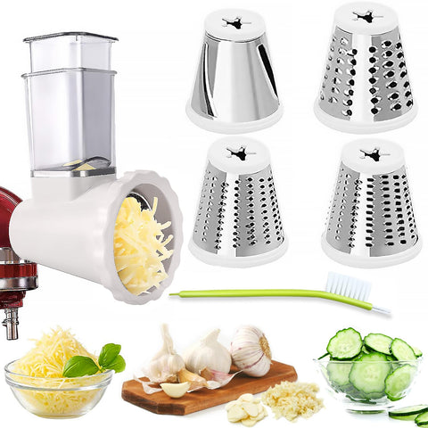 NewSETS cheese grater attachment for KitchenAid enables quick cheese grating.