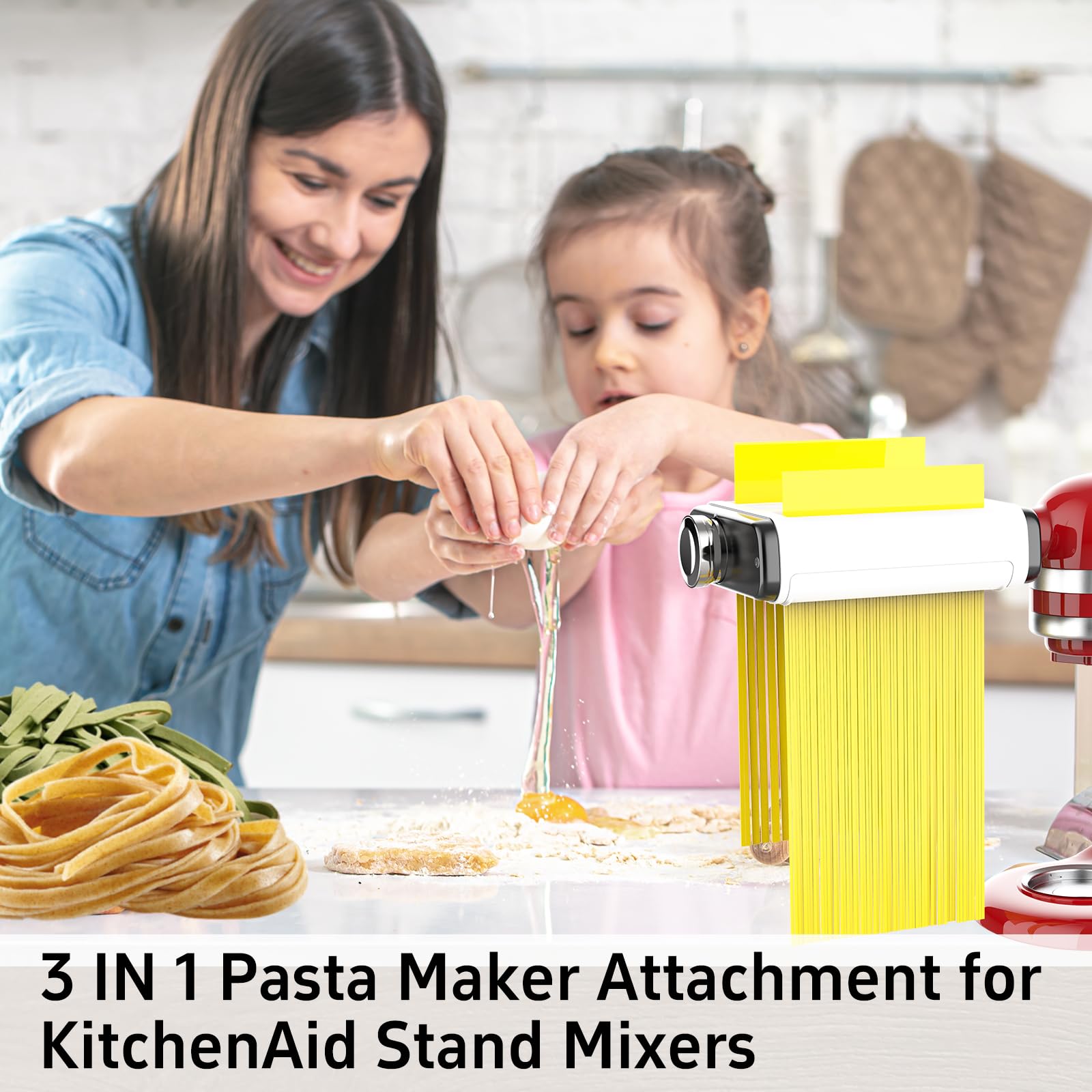 NEWSETS three-in-one pasta attachment streamlines your workflow from dough to noodles.