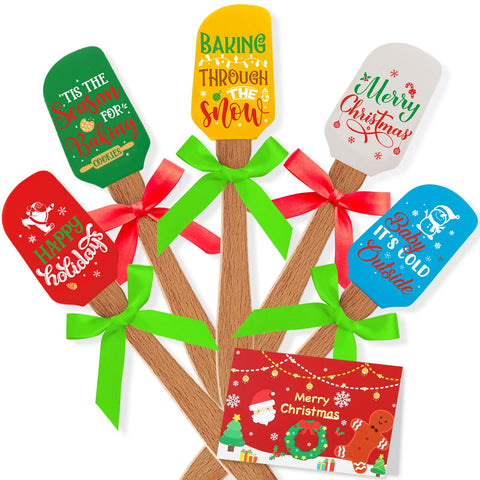 Newtay Christmas silicone spatula set with wooden handles in full display for holiday baking.