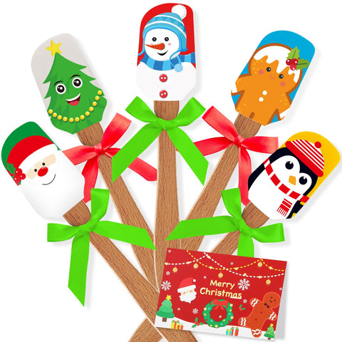 Newtay Christmas spatula set with wooden handles for safe, comfortable stirring