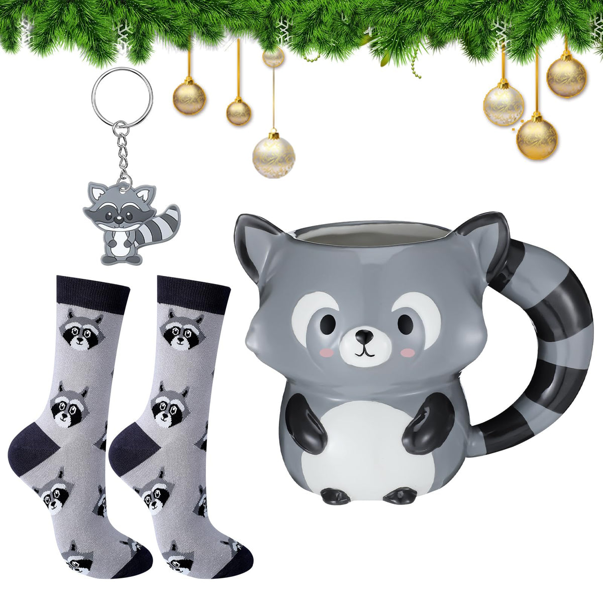 Newtay raccoon ceramic mug with a comfortable handle for daily tea or coffee.