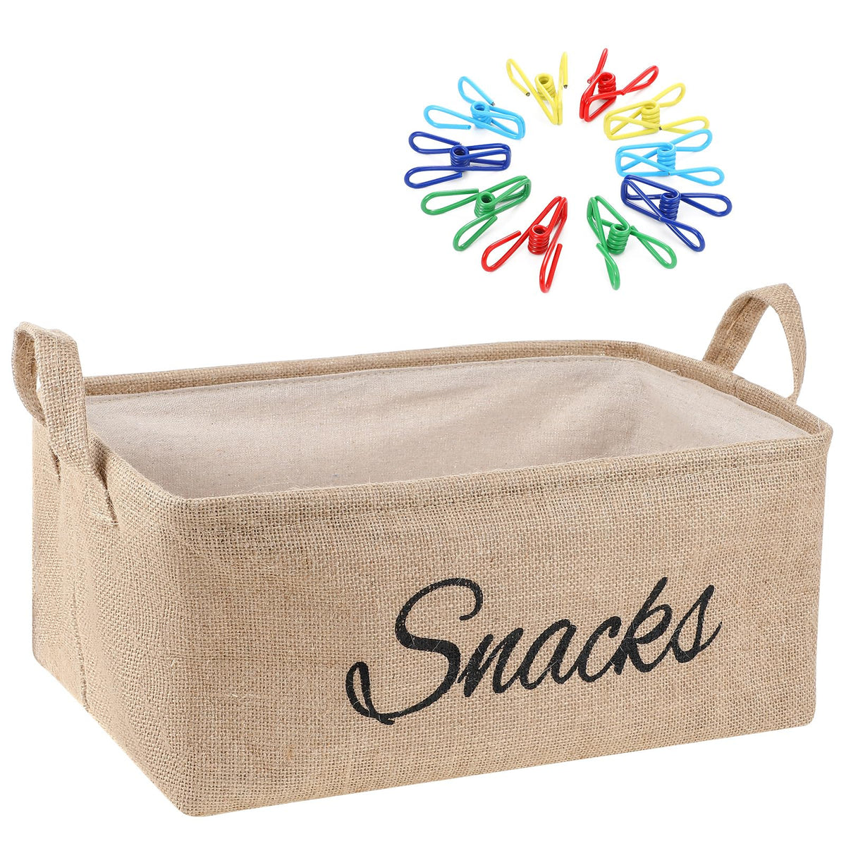 Newtay burlap snack basket keeps pantry snacks organized and accessible