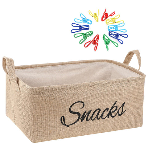 Newtay burlap snack basket keeps pantry snacks organized and accessible