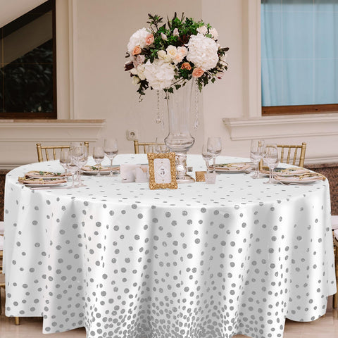Newwiee wedding round tablecloth with dots enhances formal reception decor.