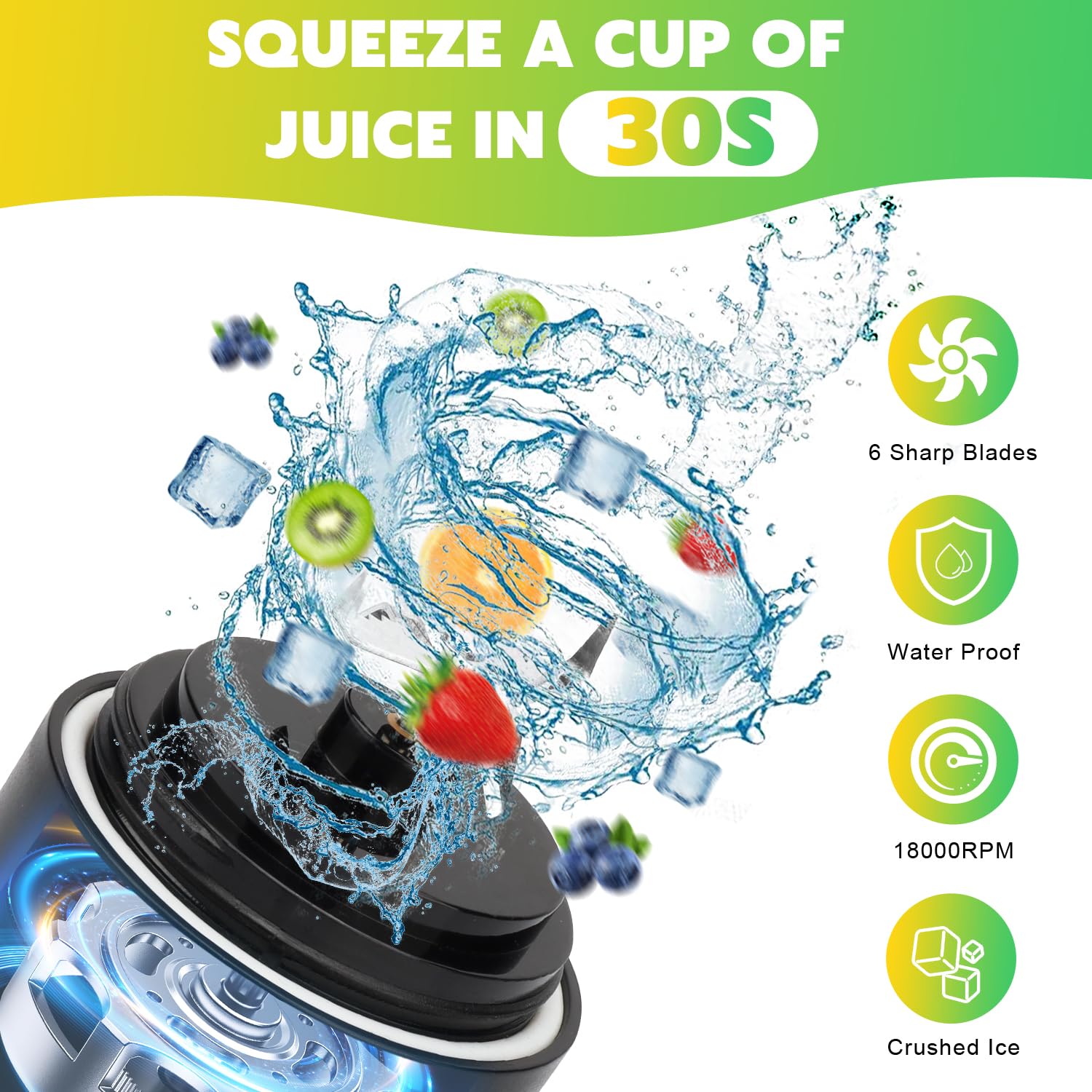 NexaEase blender in action blending ice and fruit quickly.