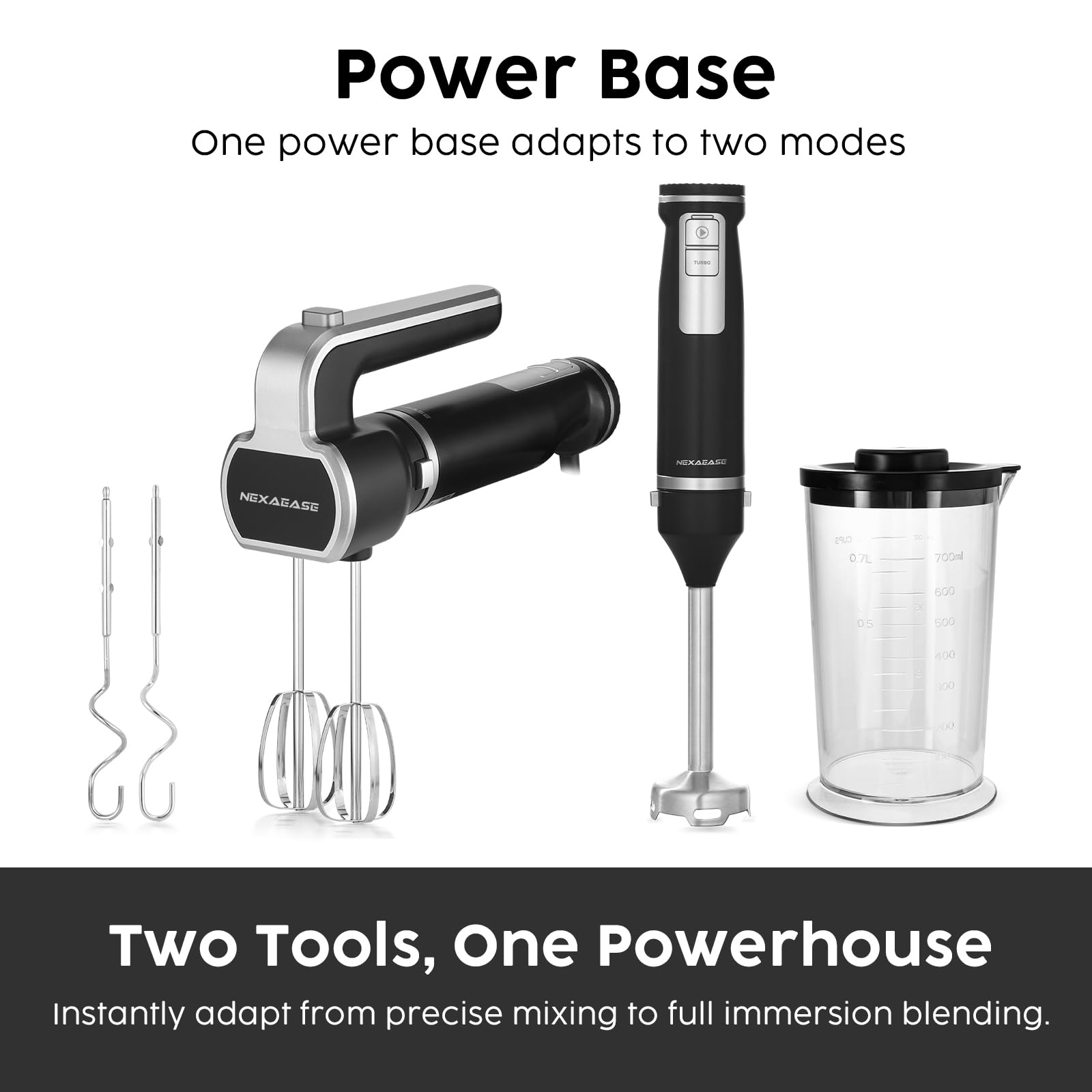 NexaEase 600W motor base powers both attachments for reliable performance.