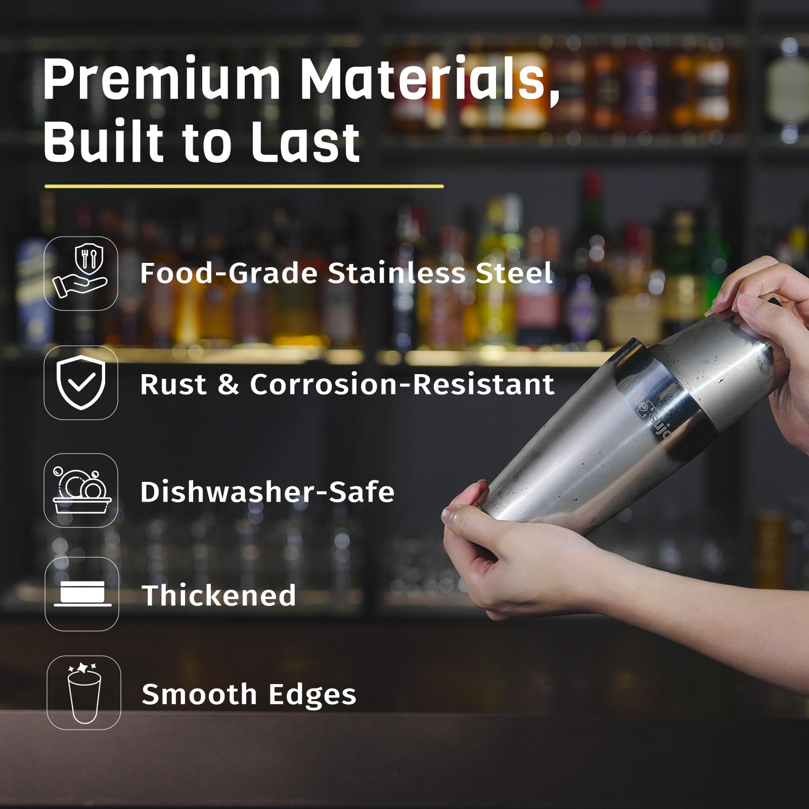 Nexsujo Boston Shaker Set stainless steel finish resists rust