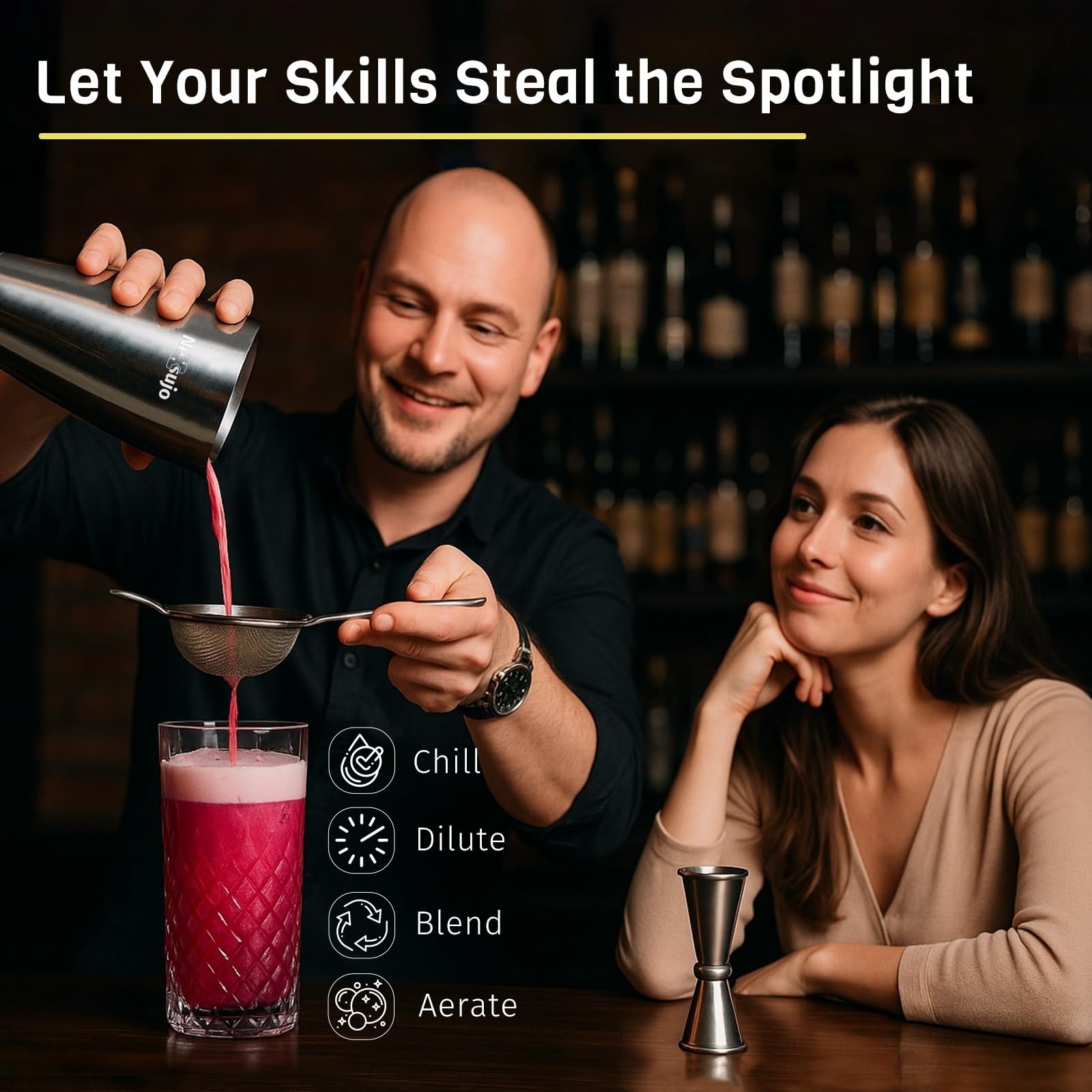 Nexsujo Boston Shaker Set professional bar tool in action