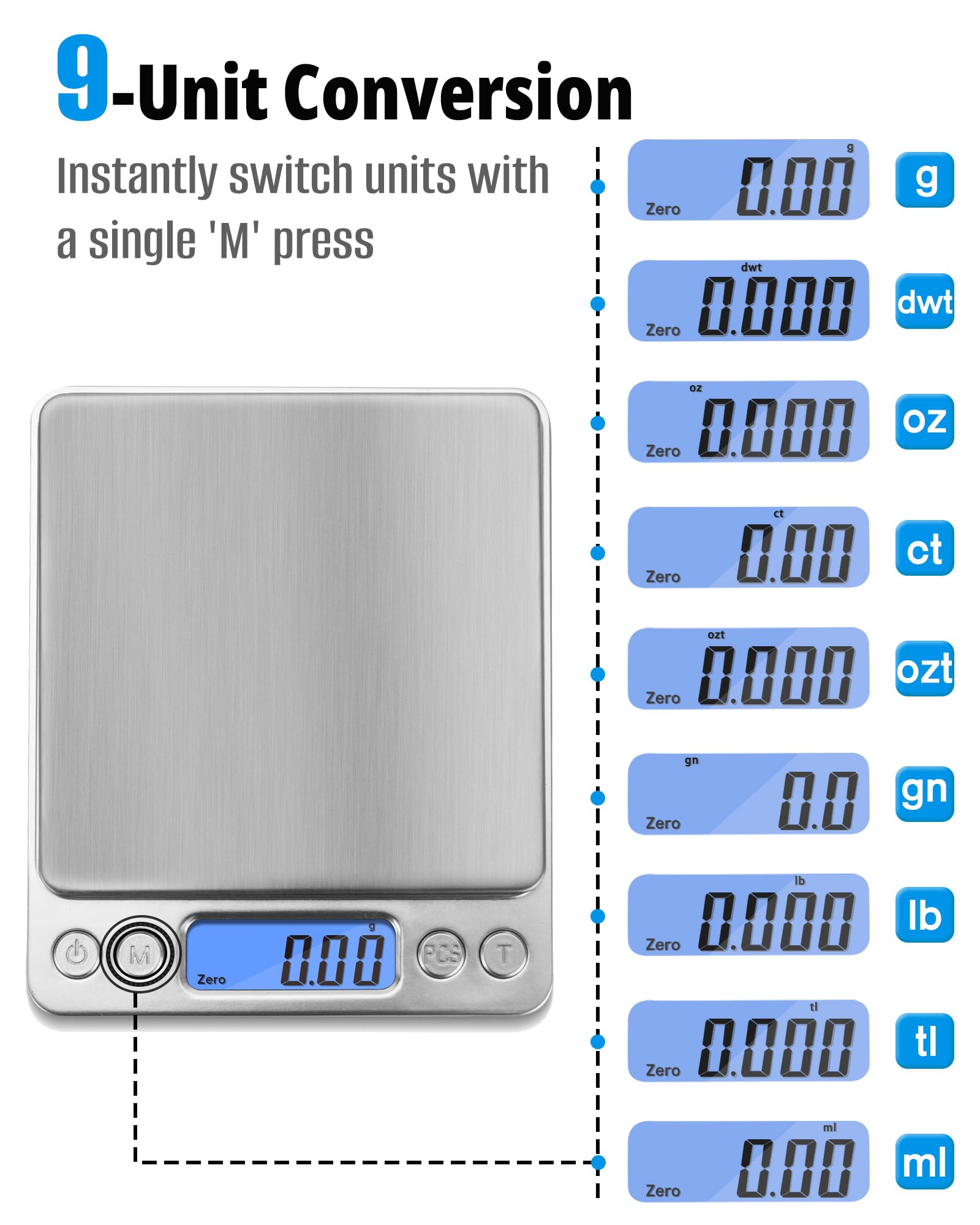 NEXT-SHINE Gram Scale backlit LCD for clear readings in low light