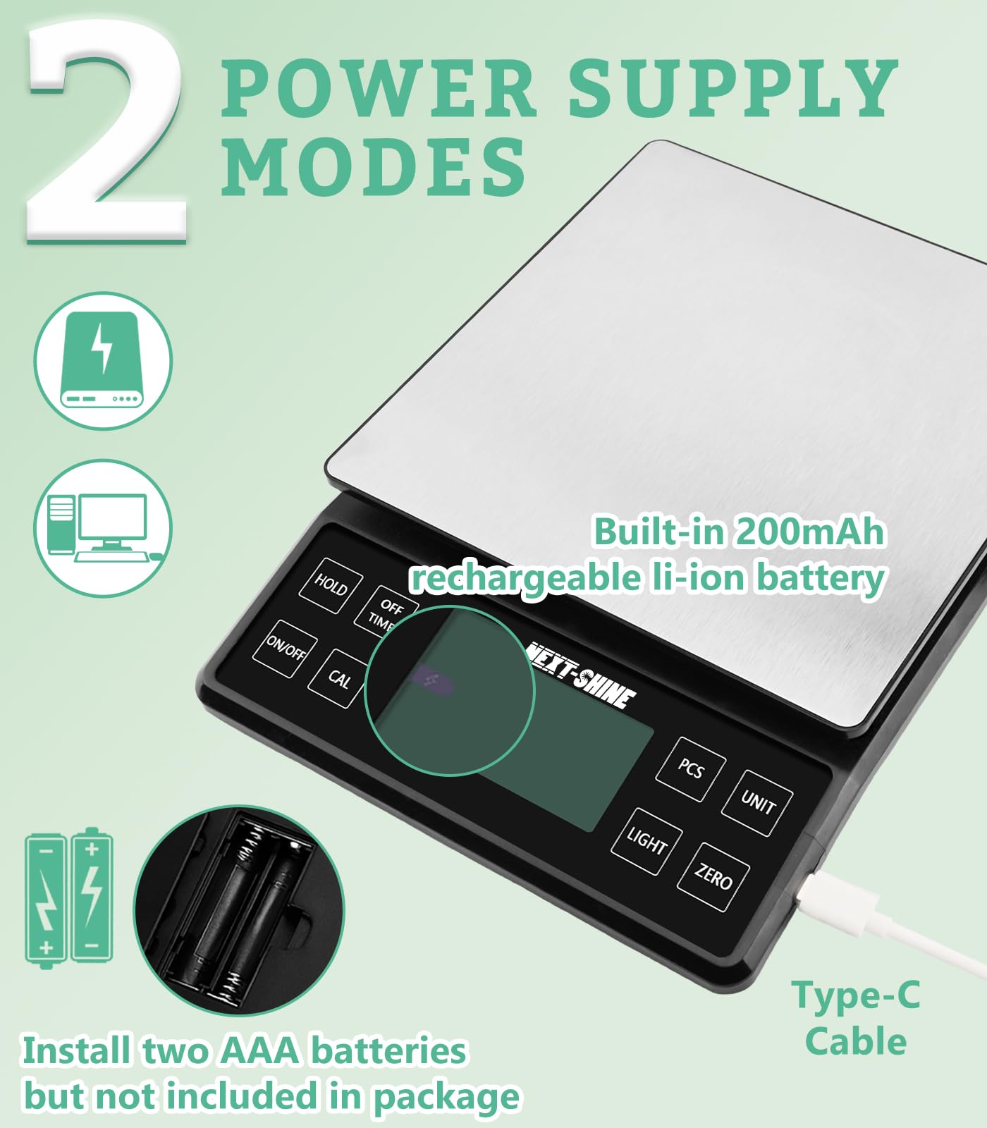 NEXT-SHINE scale with auto-off timer to save power between uses.