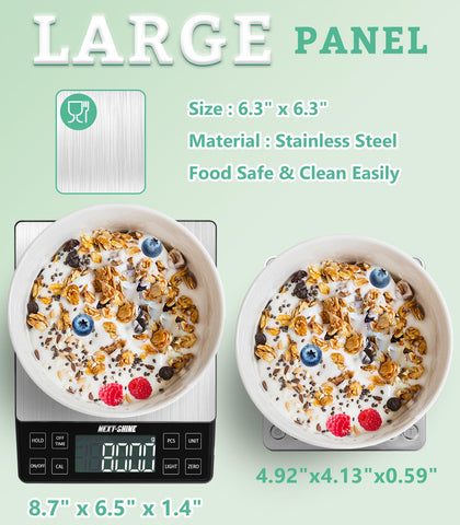 NEXT-SHINE digital scale showing nine units for precise recipe measurements.