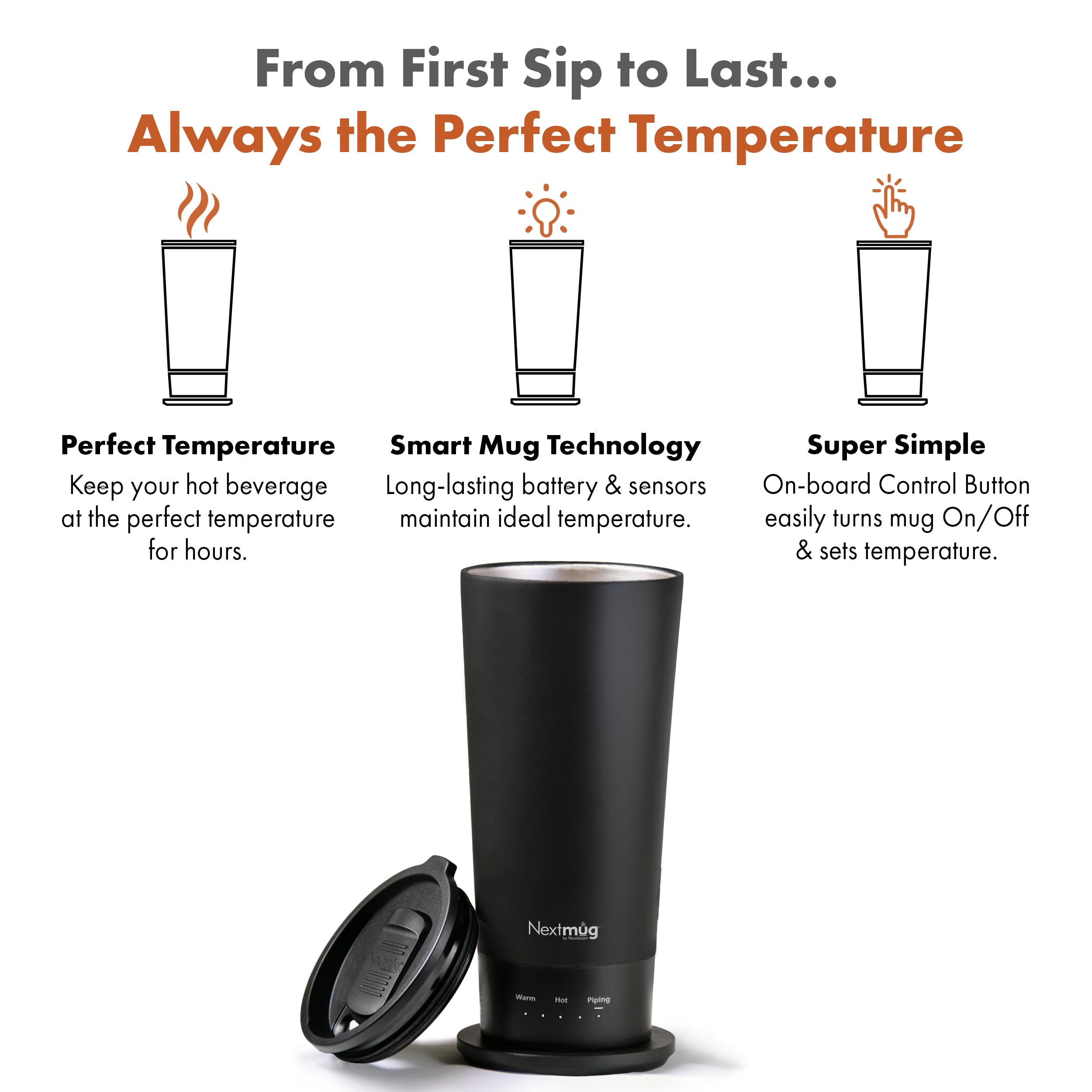 Nextmug Go battery life LED shows remaining charge for planning commutes.