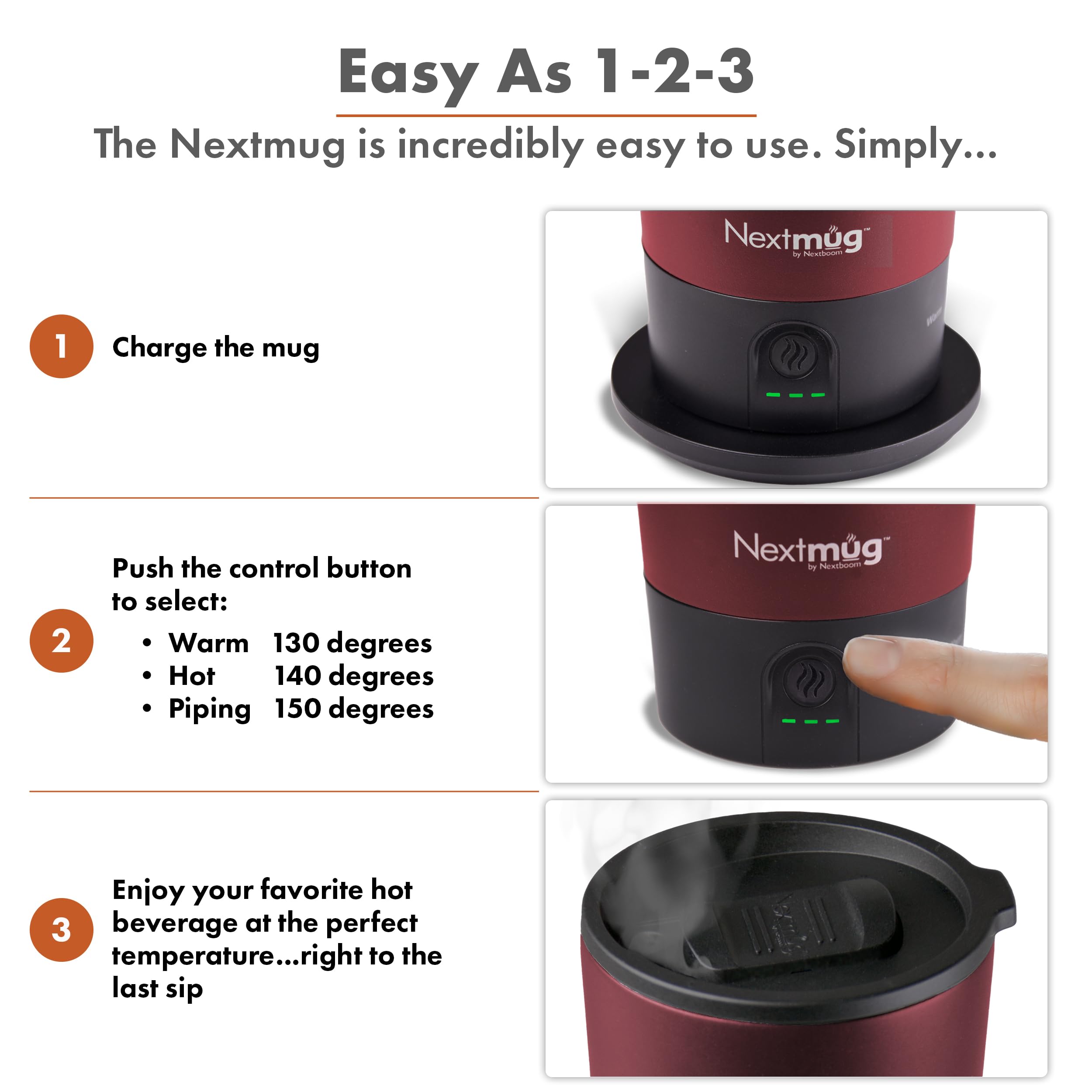Nextmug Go on-board control button lets you set temperature quickly