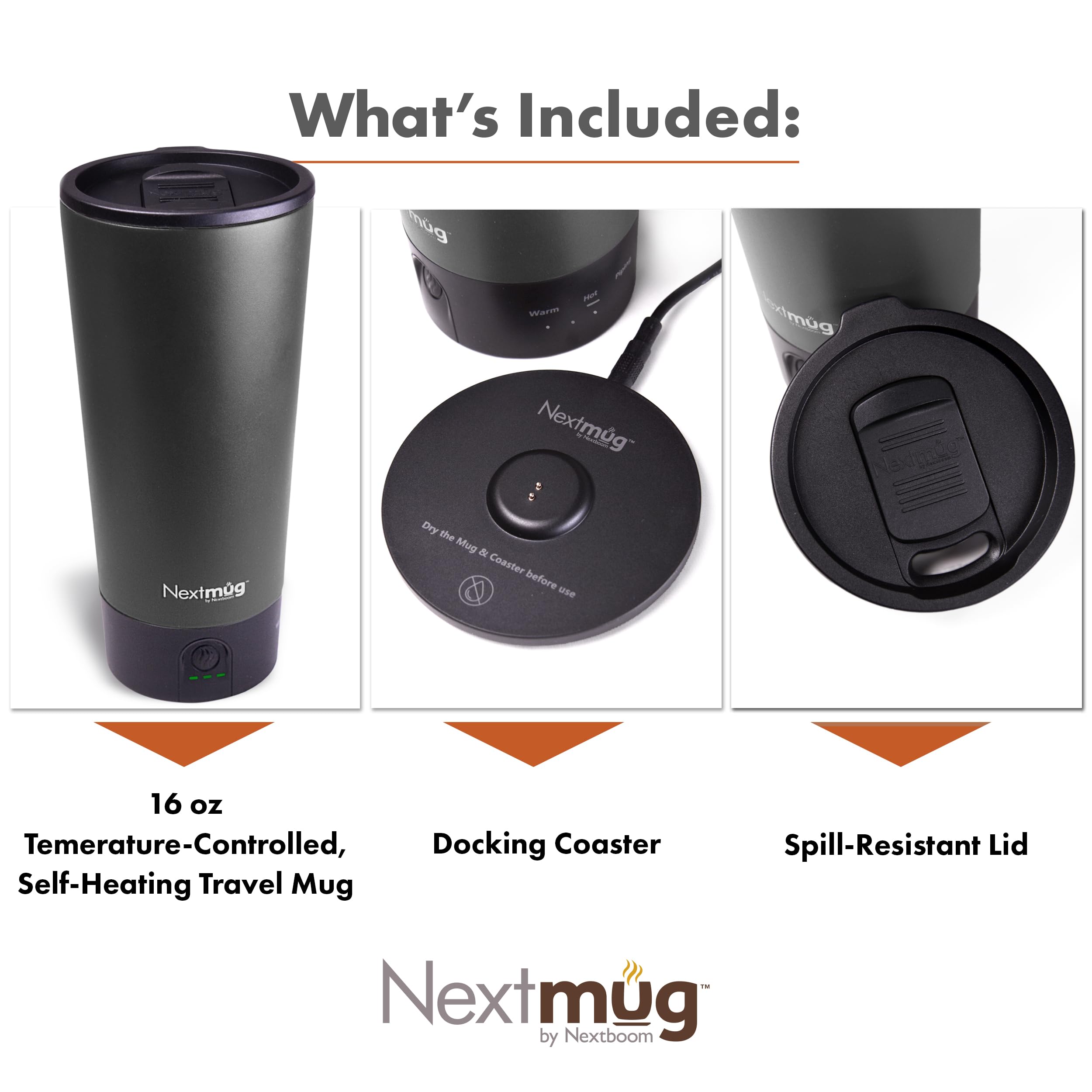 Nextmug Go spill-resistant lid keeps liquids inside during travel.