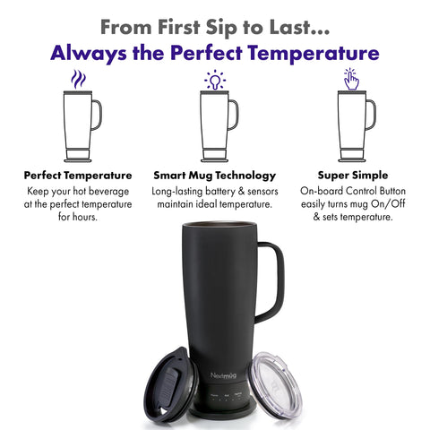 Nextmug Ultra battery indicator displays real-time temperature for awareness.
