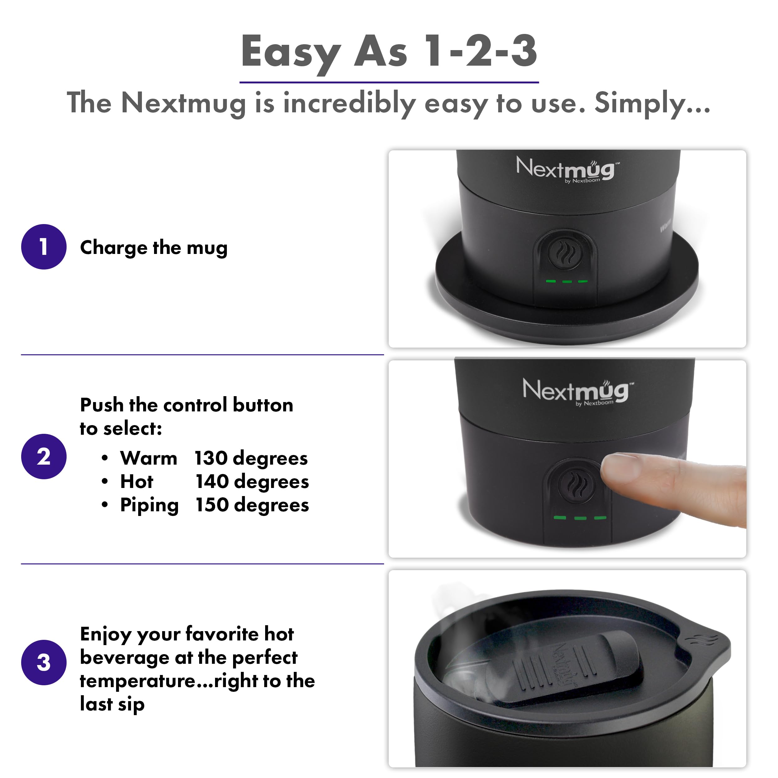 Nextmug Ultra on-desk use demonstrating consistent heat for hours.