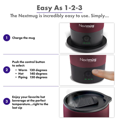 Nextmug Ultra Burgundy spill-resistant lid ideal for desk use.