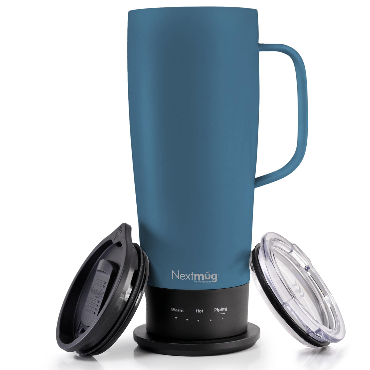 Nextmug Ultra slate-blue 24oz cup on desk showing ready-to-use design for convenience