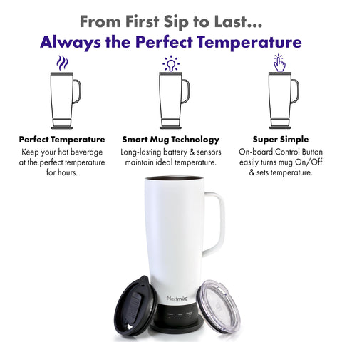 Nextmug Ultra shows Warm, Hot, and Piping temperature settings for personalization.
