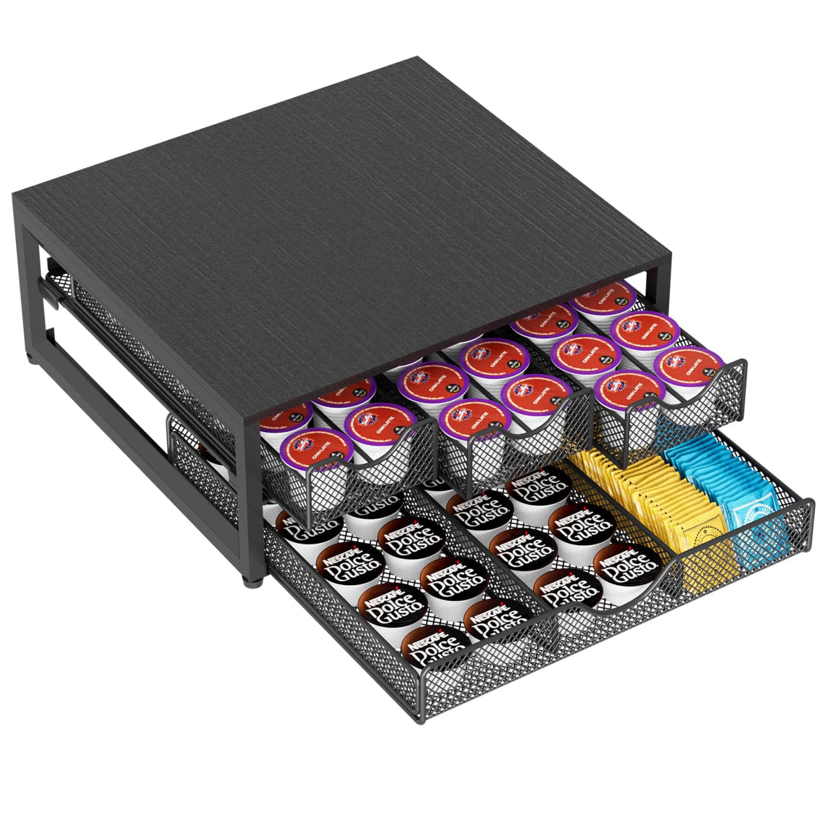 NEYCIL coffee pod holder front view with three drawers for organized storage