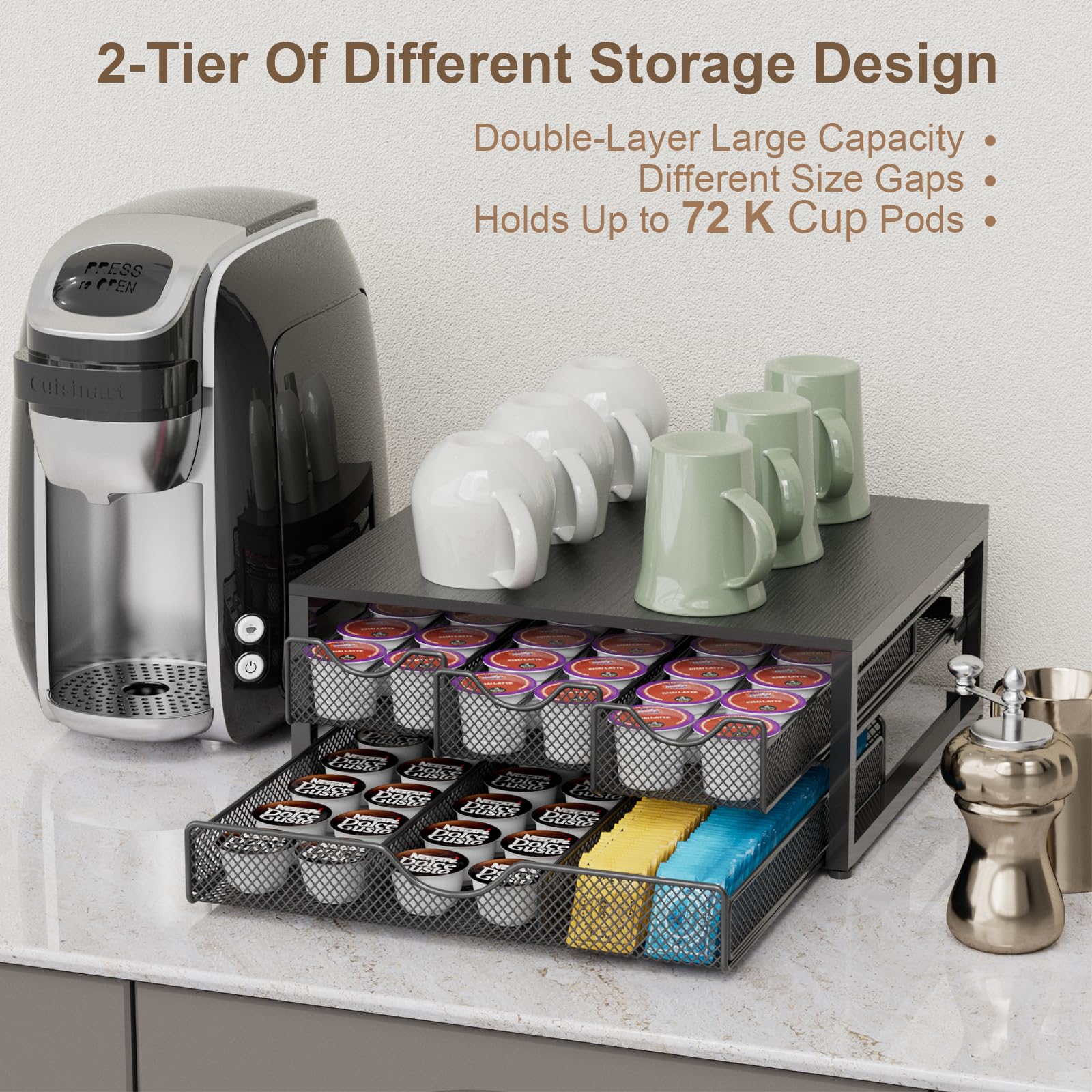 NEYCIL counter setup beside a coffee machine for convenience