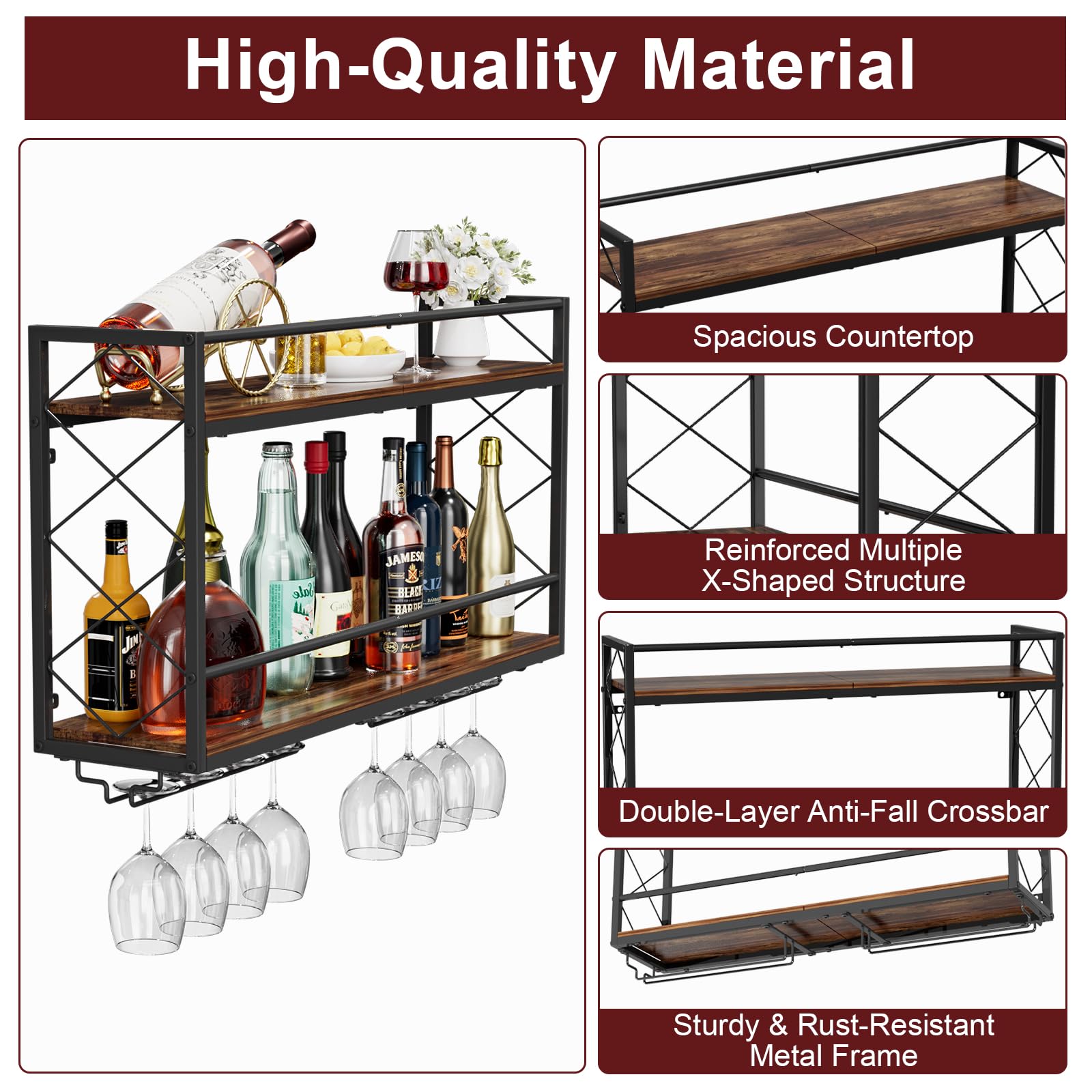 NEYCIL wine rack for kitchen, dining room, or bar with glass storage.