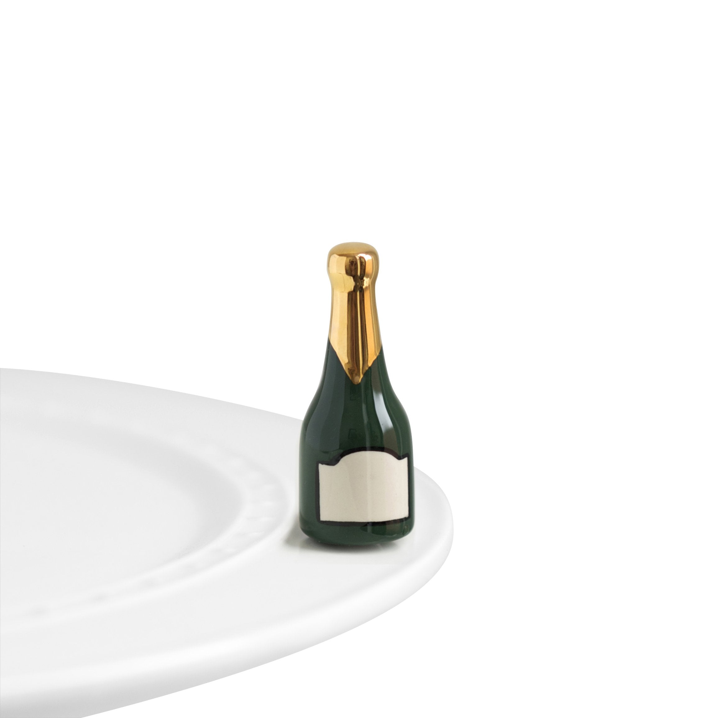 Nora Fleming champagne bottle mini front view for festive table decor