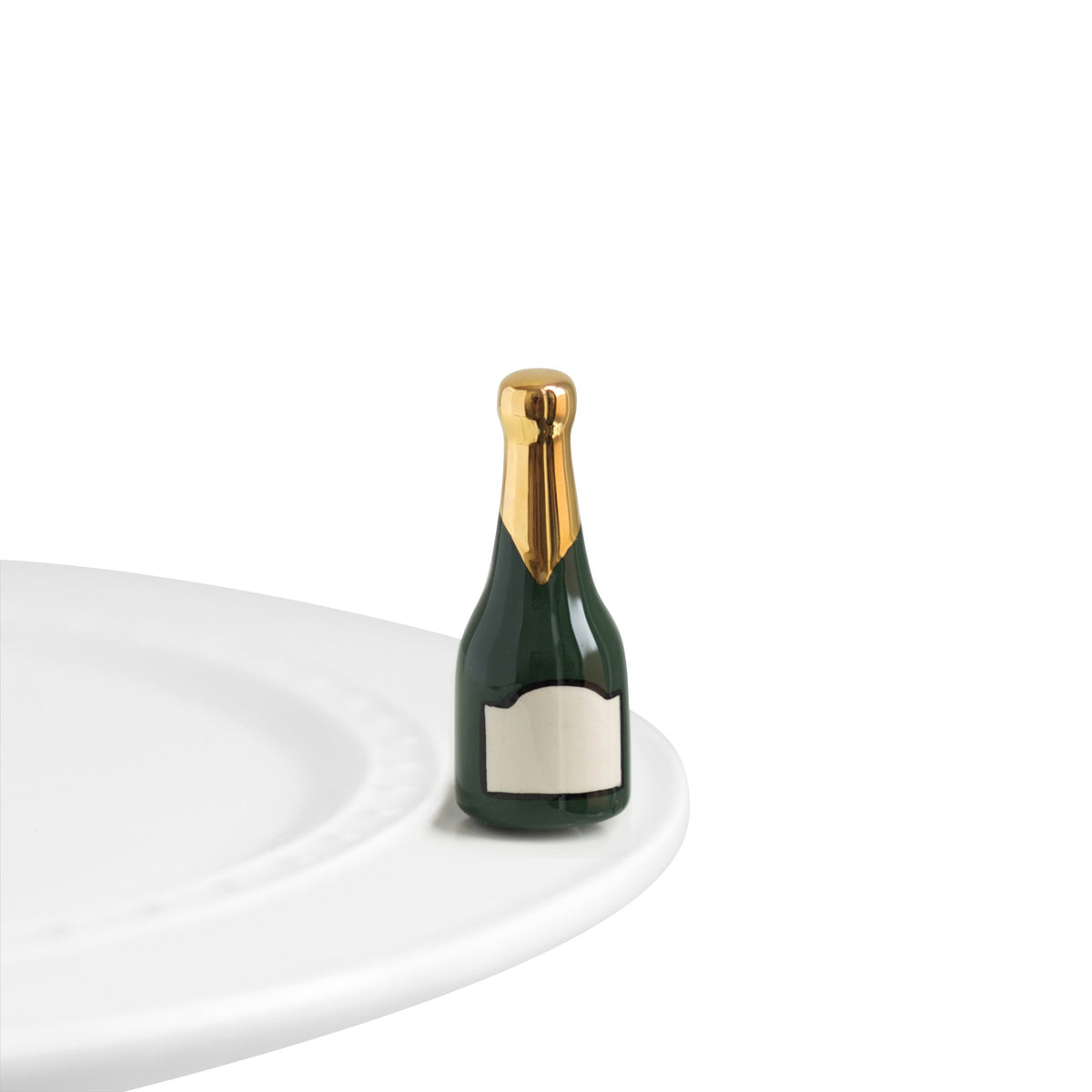 Nora Fleming champagne bottle mini front view for festive table decor