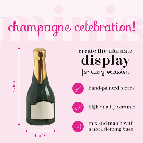 Nora Fleming champagne bottle mini side view for versatile centerpiece styling
