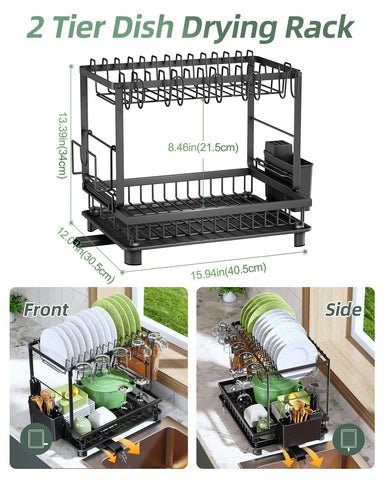 Nfnoyp dish drainer with drainboard channels water into the sink.