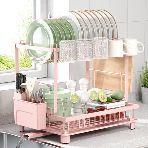 Nfnoyp dish drying rack overview on a compact kitchen counter