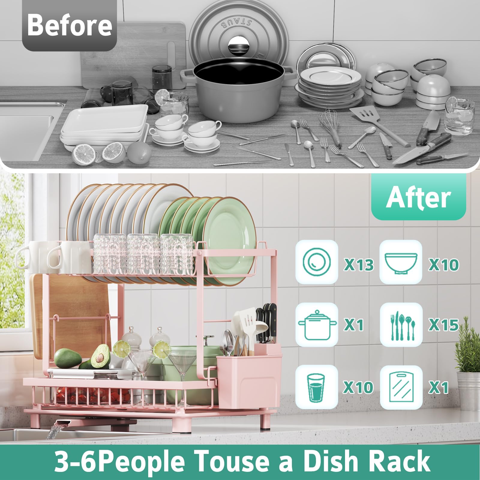 Nfnoyp pink countertop rack adds soft color to kitchen