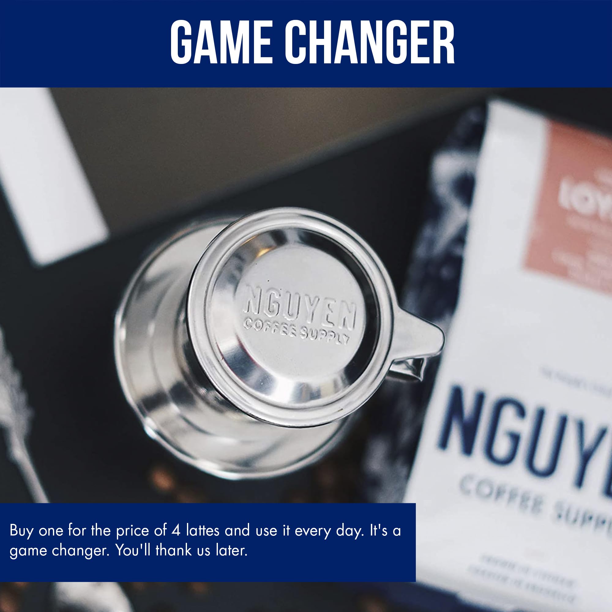 Nguyen Coffee Supply no-paper-filter setup reduces waste and speeds cleanup.