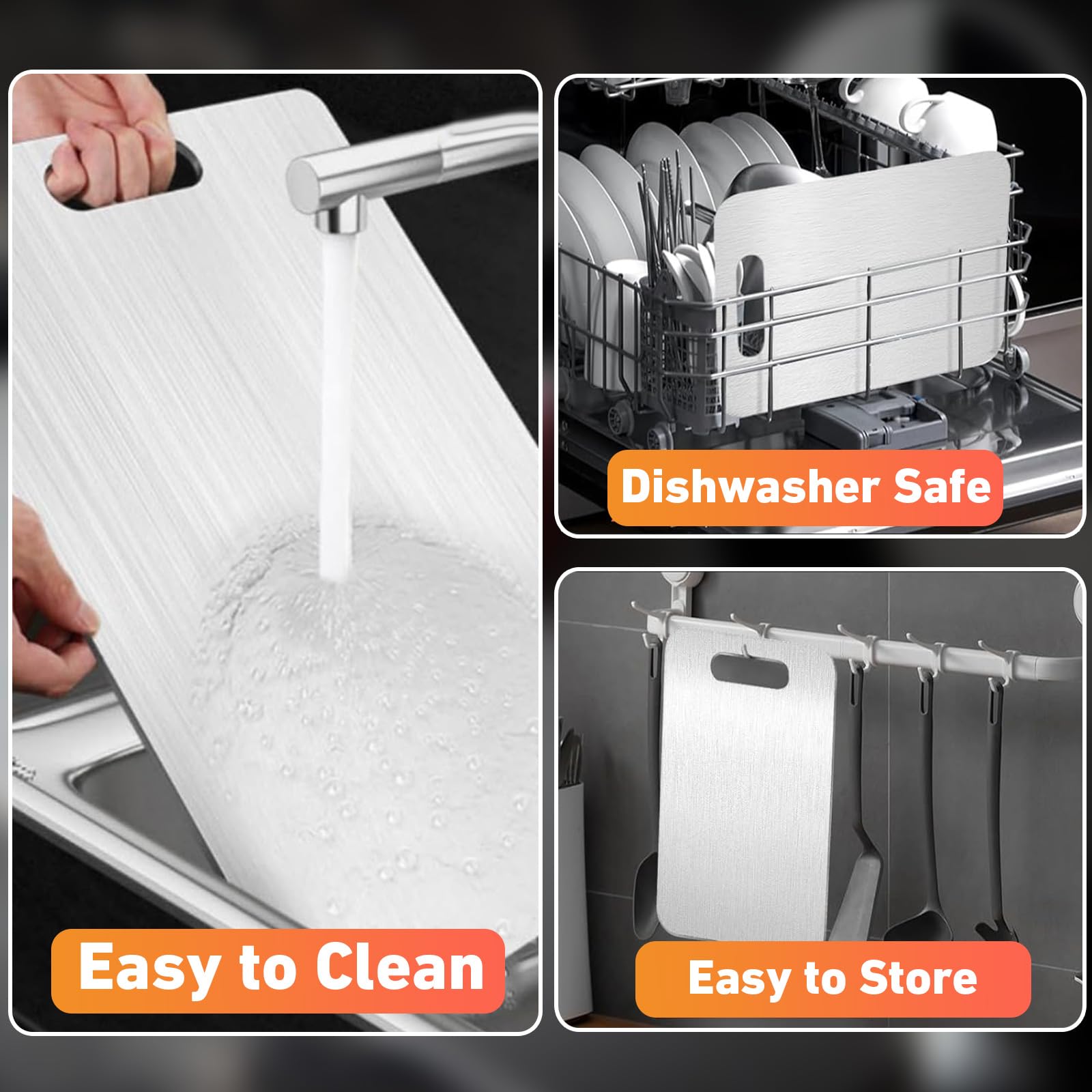 NGWDBA Tavano titanium cutting board dishwasher safe, easy to clean after cooking.