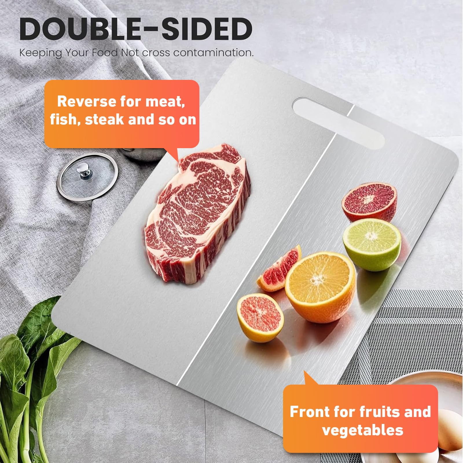 NGWDBA Tavano titanium cutting board edge detail, precise bevel protects knives.