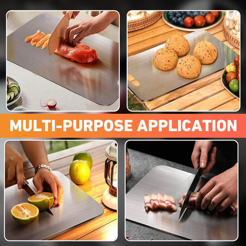 NGWDBA Tavano titanium cutting board knife-friendly surface helps blades stay sharp.