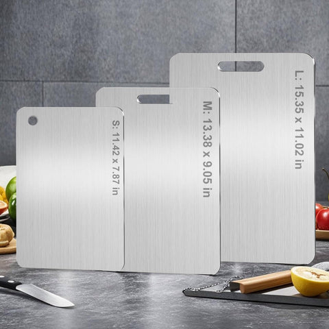 NGWDBA Tavano titanium cutting board nonporous surface resists liquids and odors.