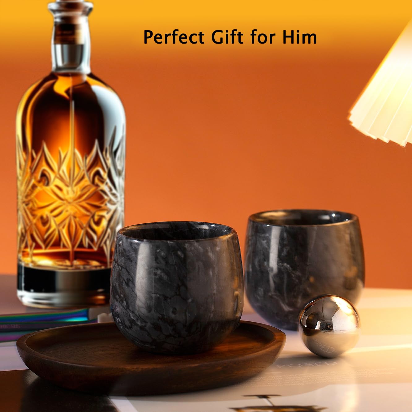 NHKRTE gift box with two glasses and stones showcases complete gifting solution.