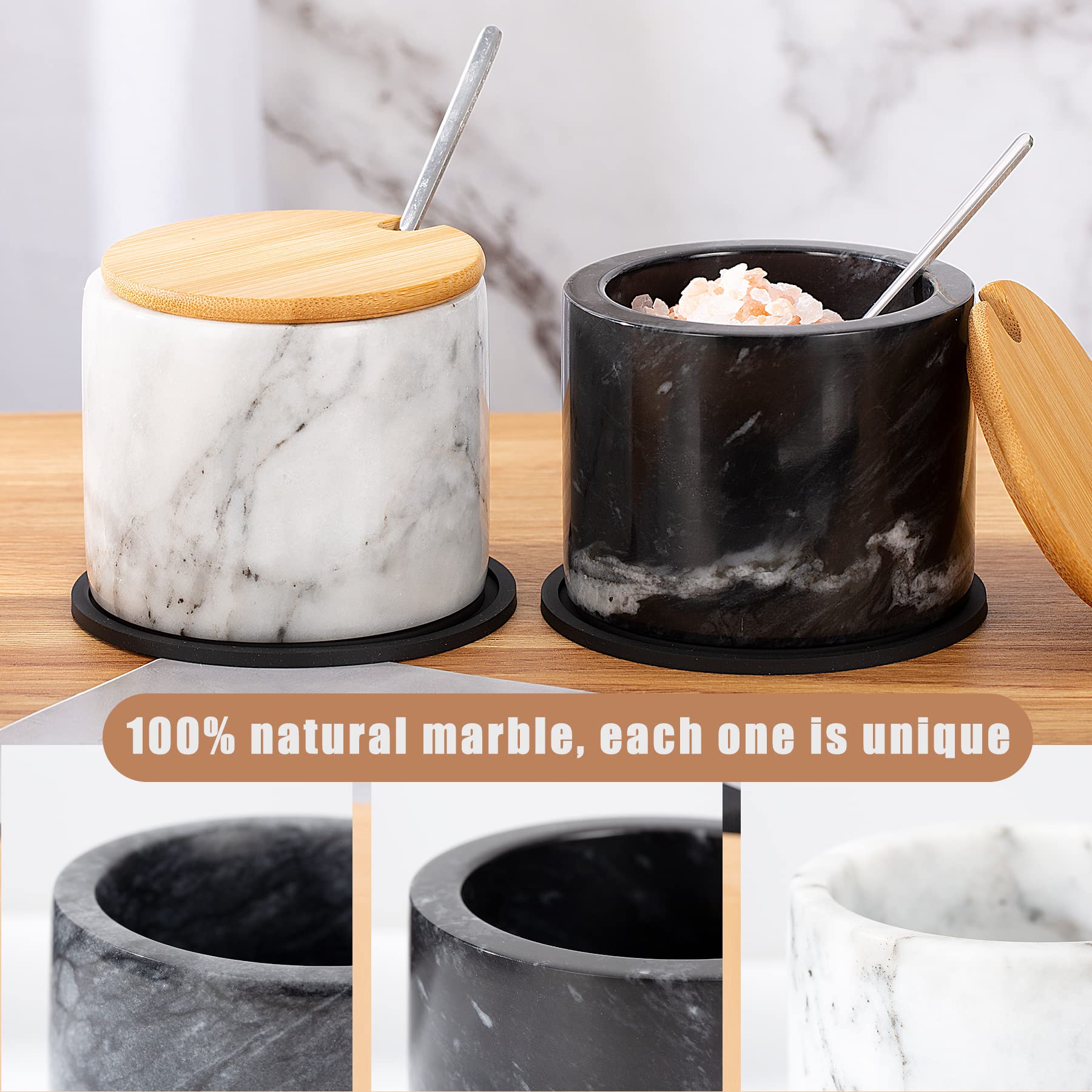 NHKRTE marble salt cellar bottom anti-slip pad protects countertops.
