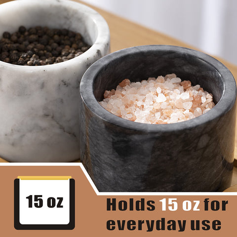NHKRTE marble salt cellar bamboo lid close-up highlighting dust protection.