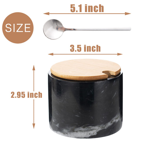 Close-up of bamboo lid on NHKRTE marble salt cellar for dust-free storage.