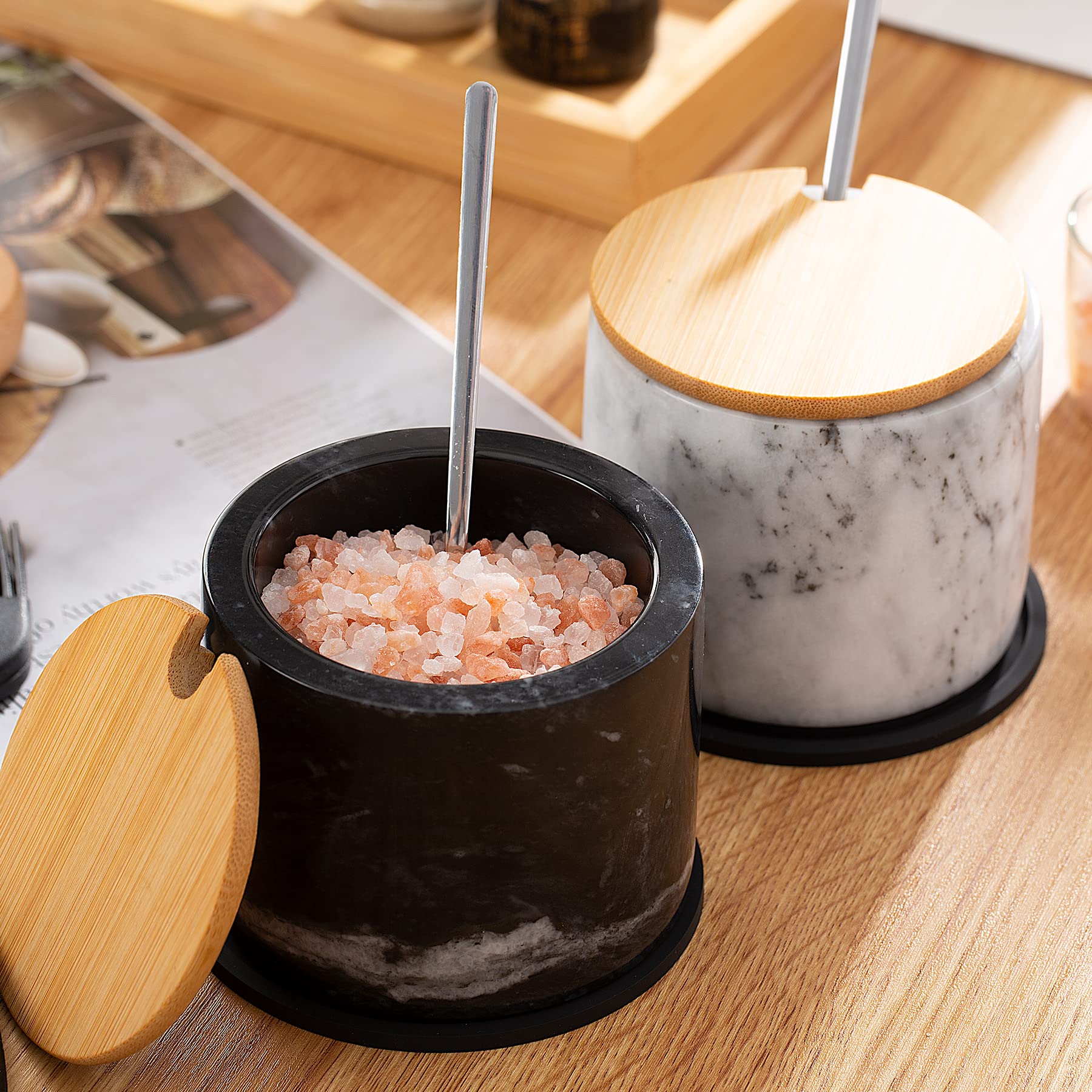 NHKRTE marble salt cellar size-dimension view showing 11oz capacity.
