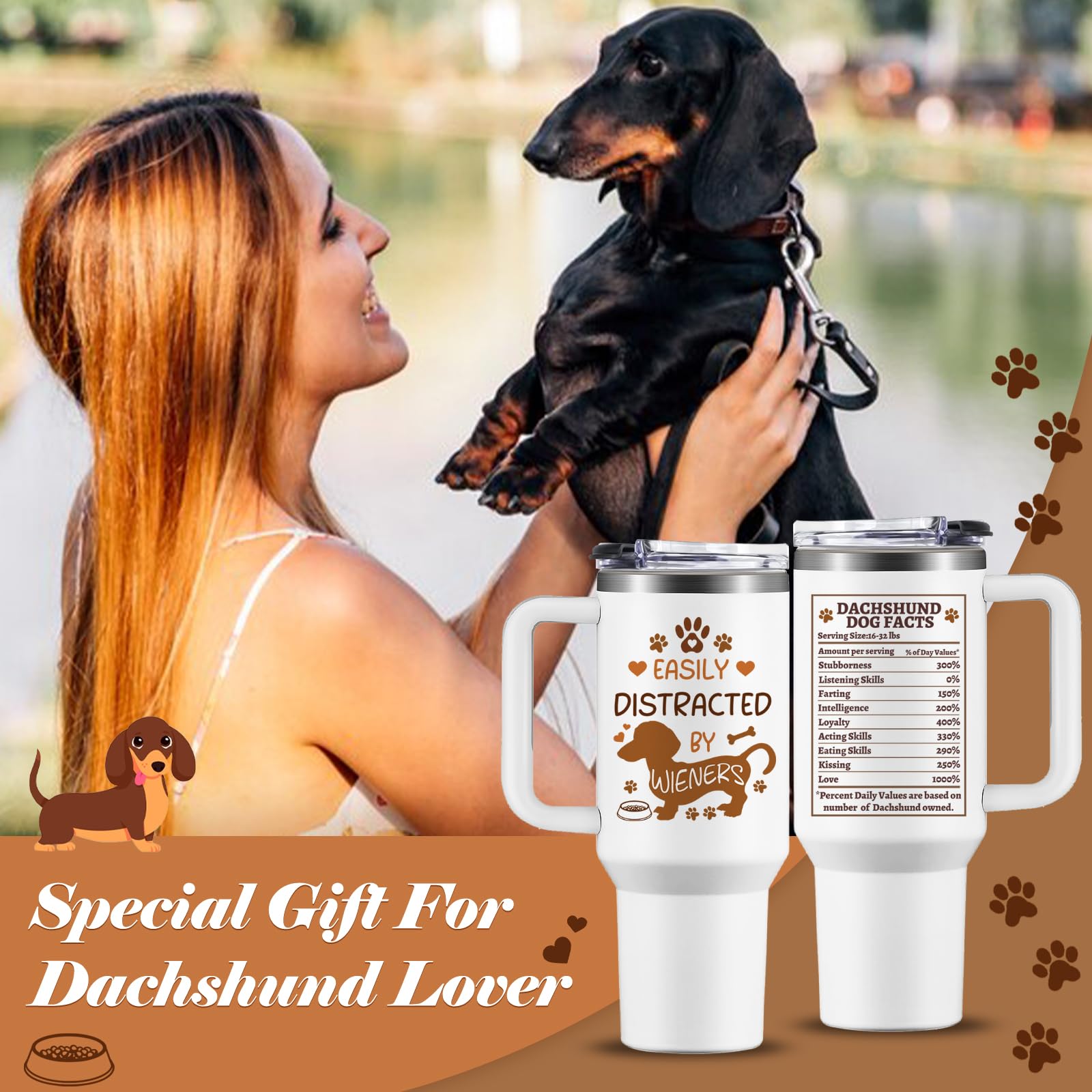 NIAXAUYT dachshund tumbler with handle for easy everyday carrying.