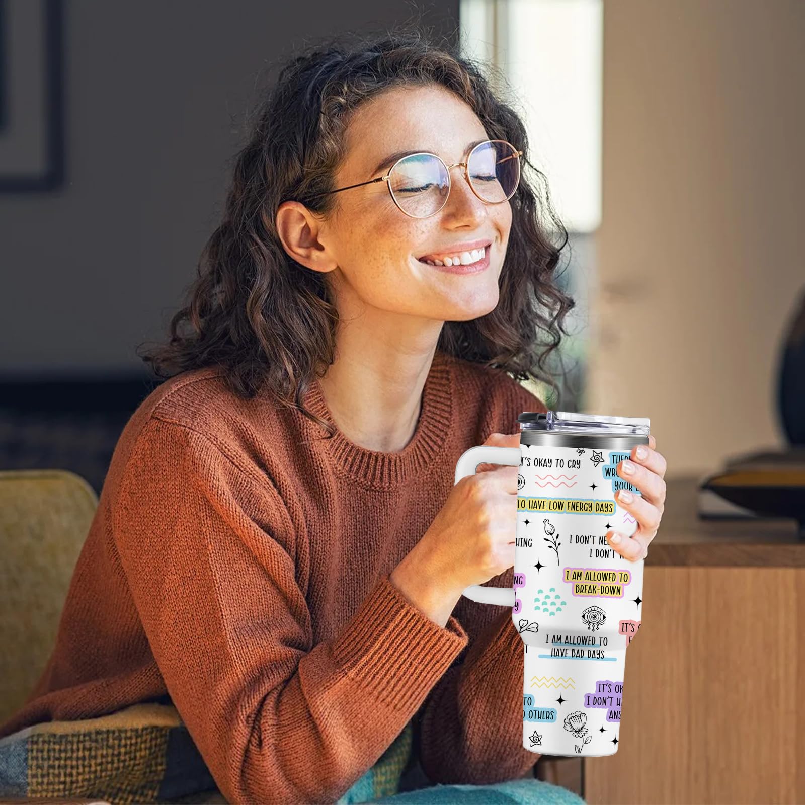 NIAXAUYT Mental Breakdown Cup with handle offers easy one-handed transport.